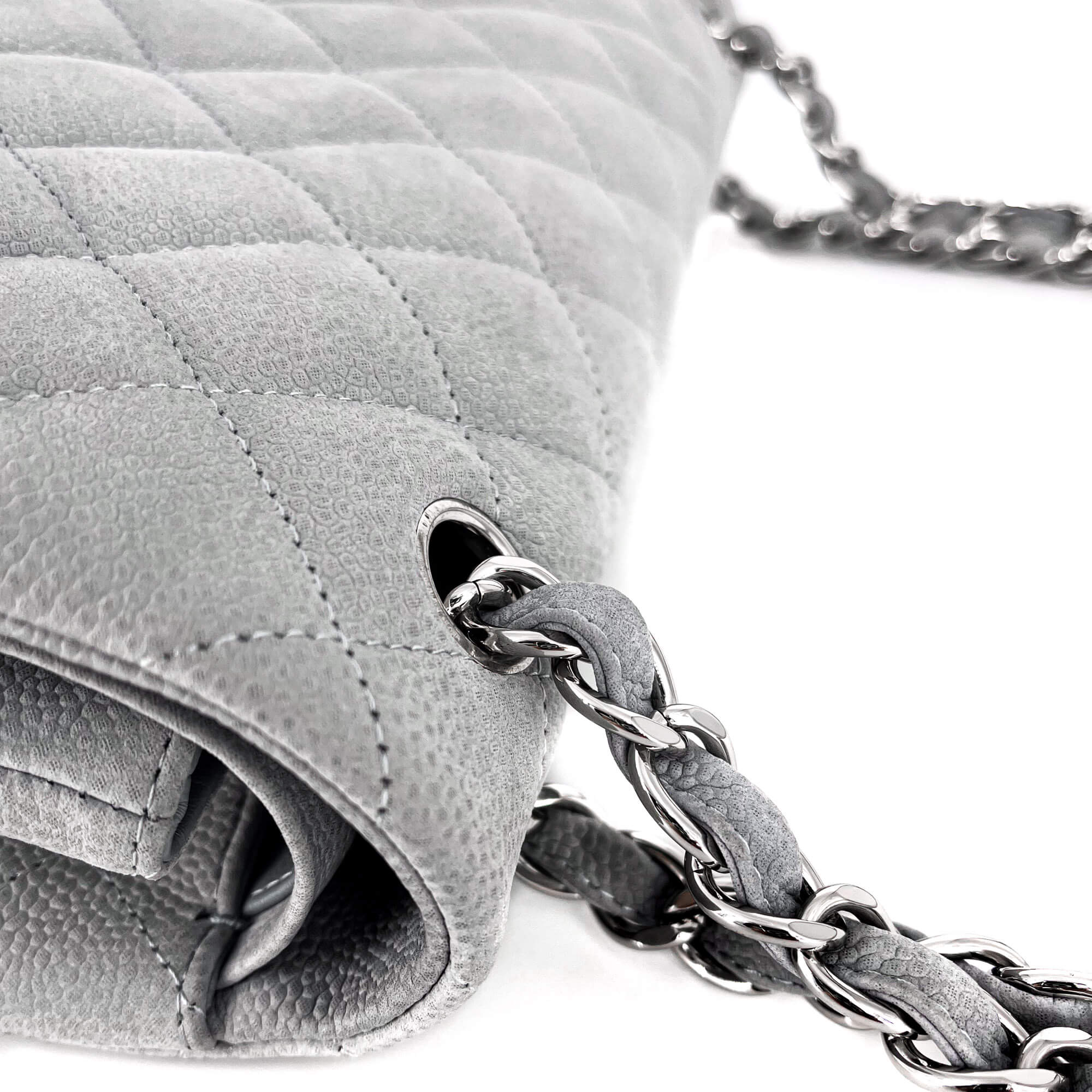 Jumbo Classic Double Flap Grey Caviar Leather Silver
