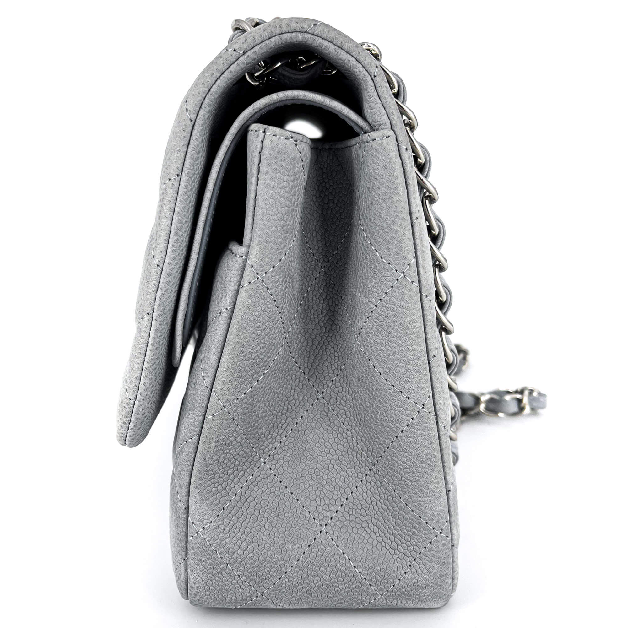 Jumbo Classic Double Flap Grey Caviar Leather Silver