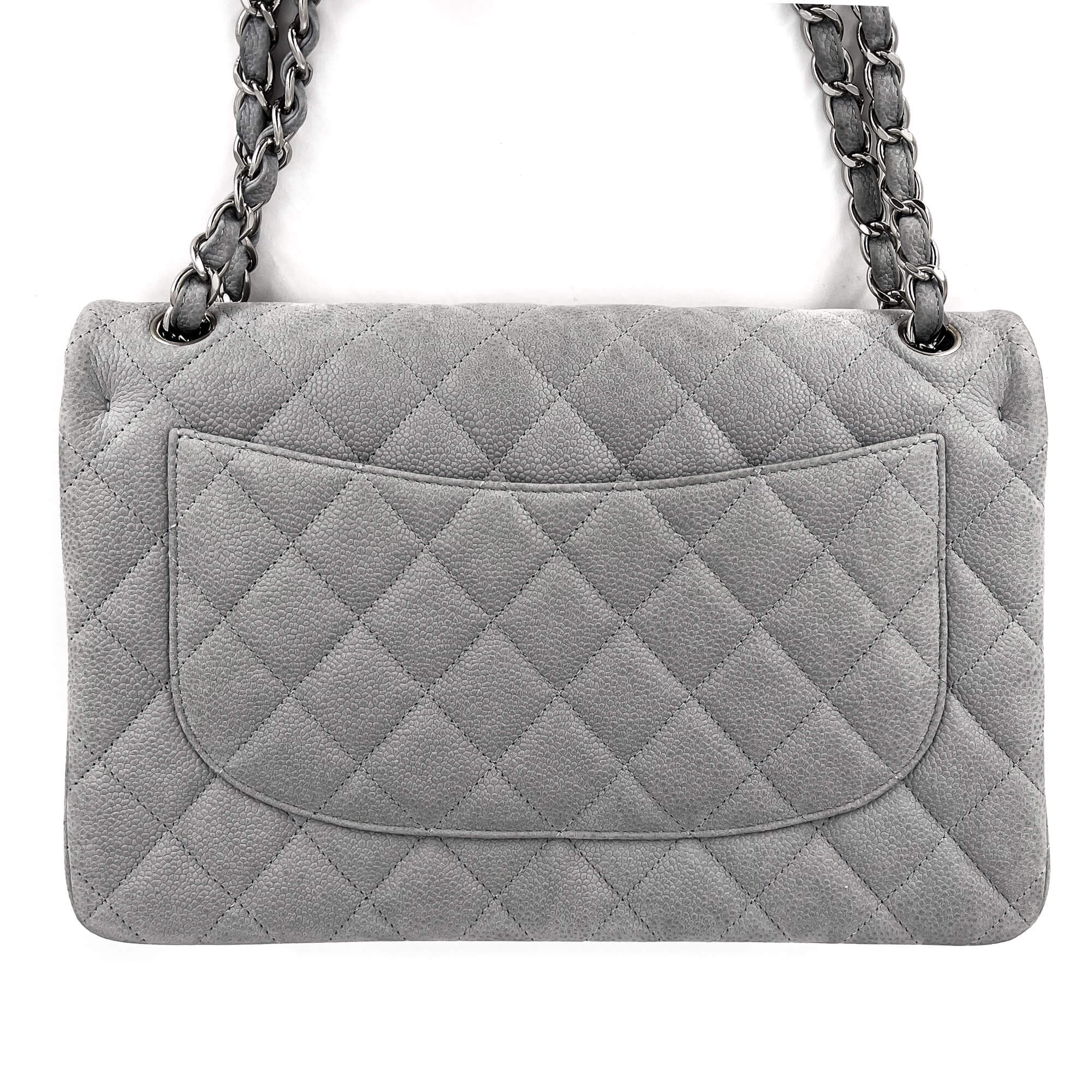 Jumbo Classic Double Flap Grey Caviar Leather Silver