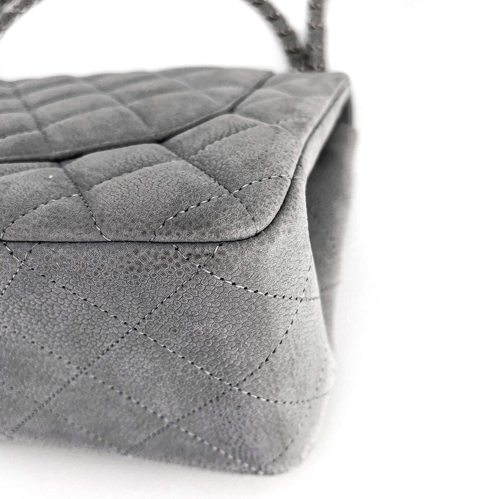 Jumbo Classic Double Flap Grey Caviar Leather Silver