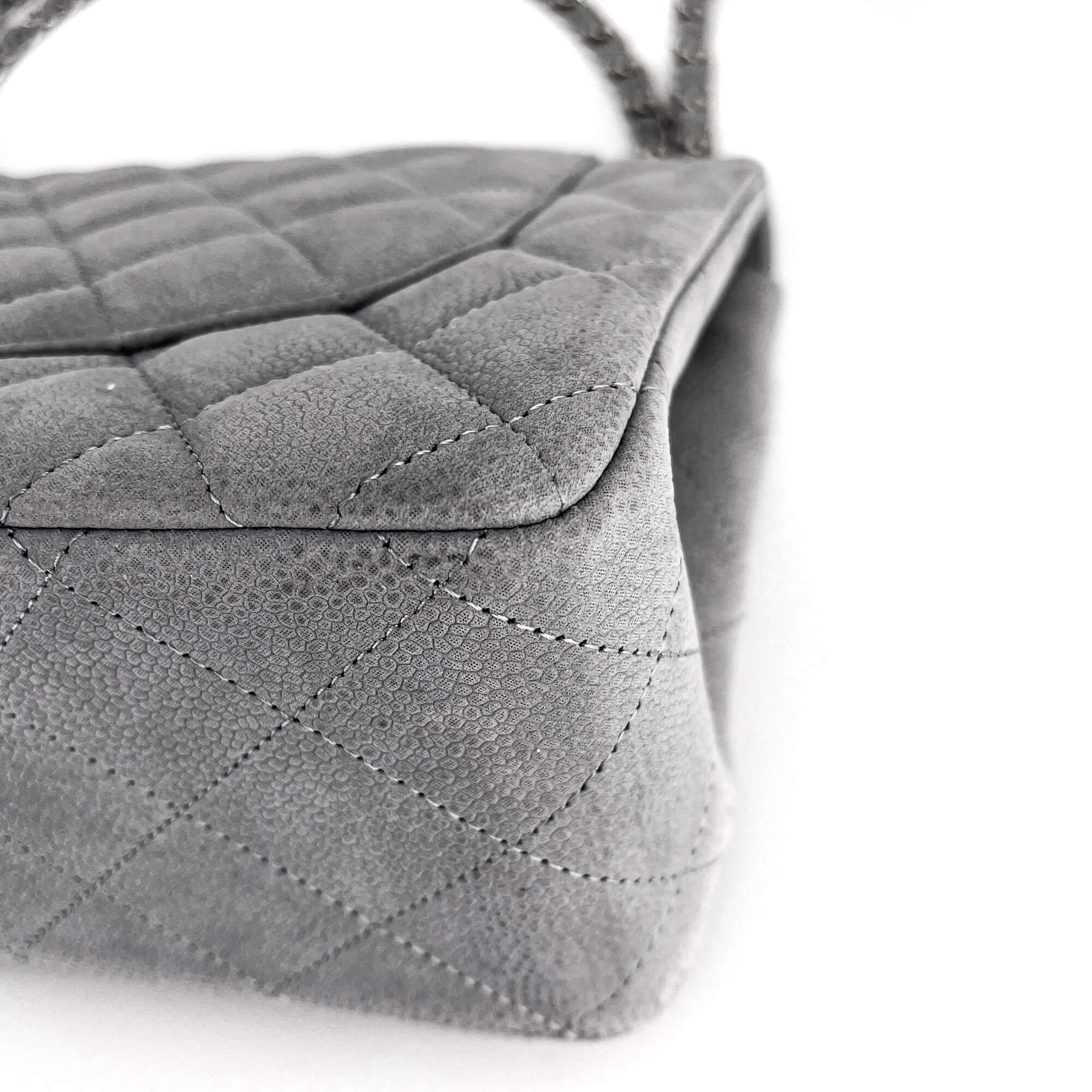 Jumbo Classic Double Flap Grey Caviar Leather Silver