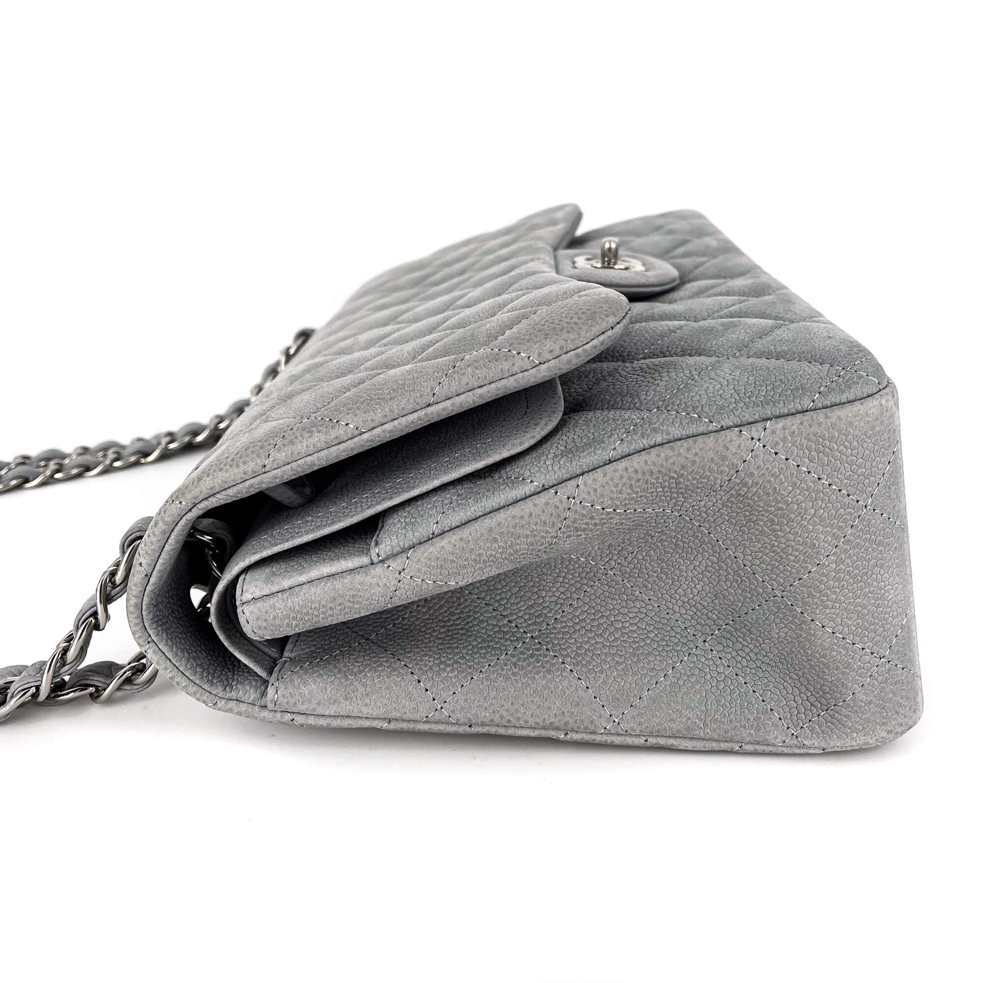 Jumbo Classic Double Flap Grey Caviar Leather Silver
