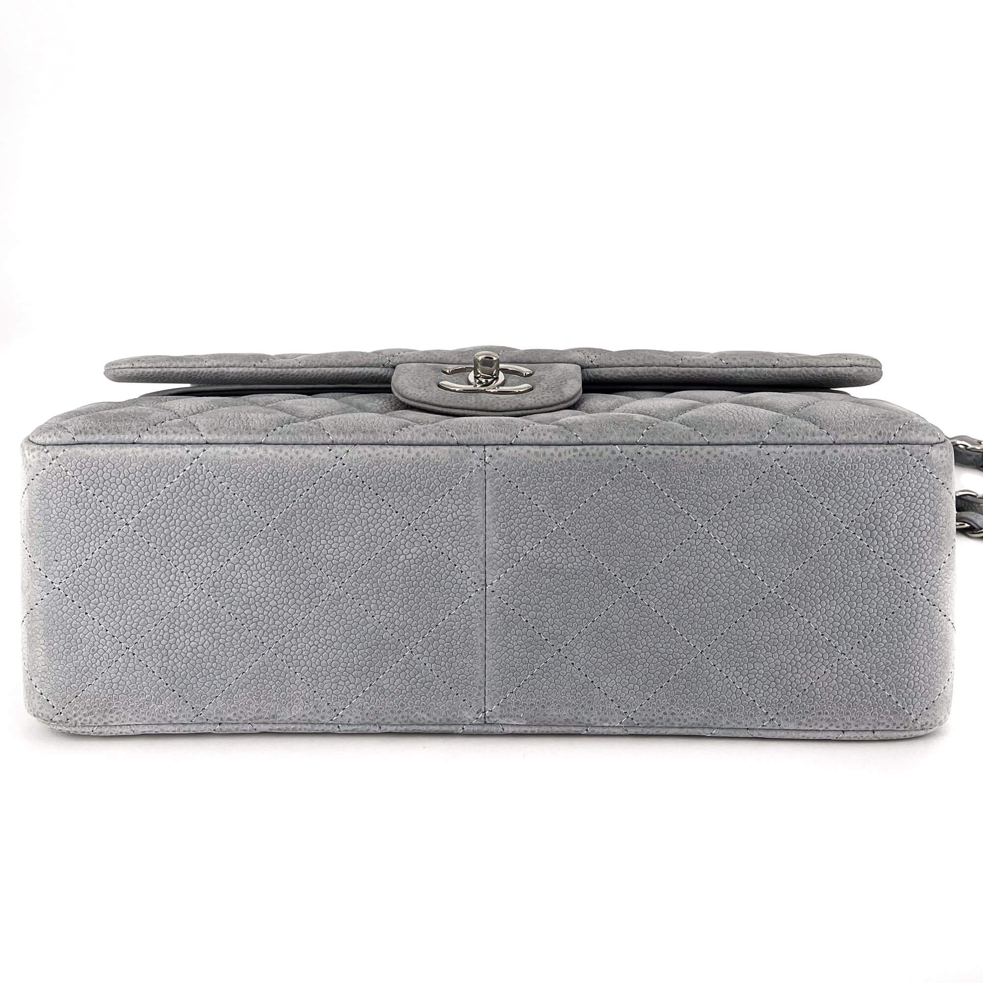 Jumbo Classic Double Flap Grey Caviar Leather Silver
