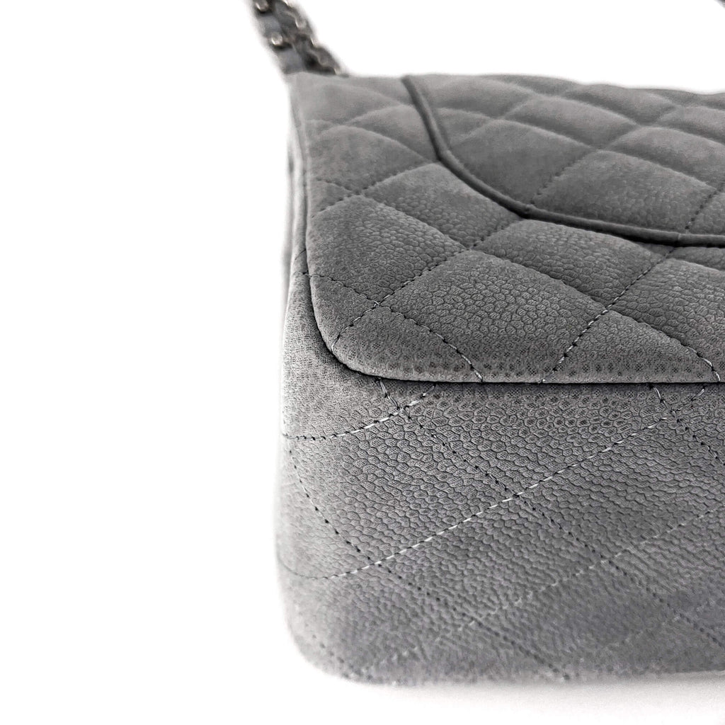 Jumbo Classic Double Flap Grey Caviar Leather Silver