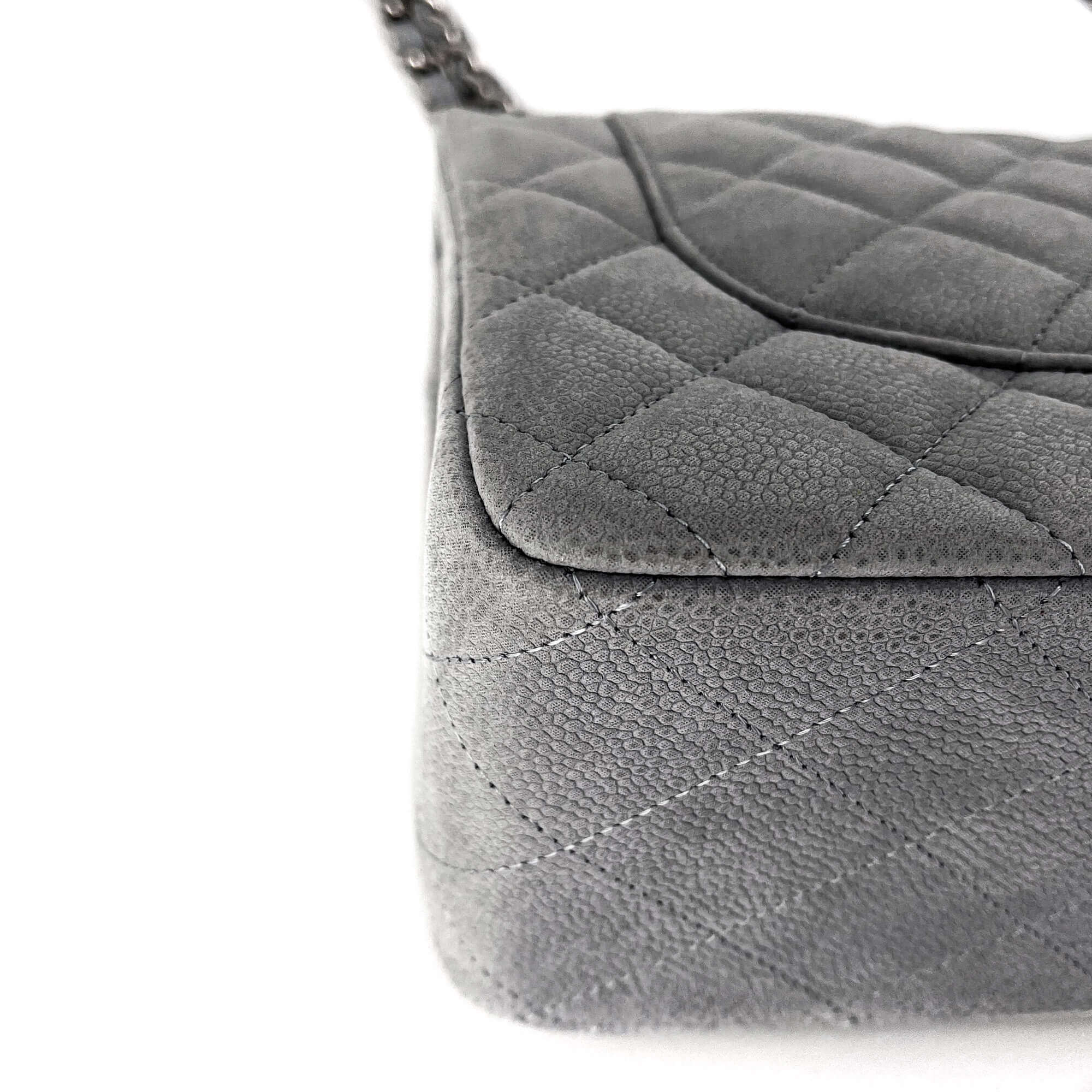 Jumbo Classic Double Flap Grey Caviar Leather Silver
