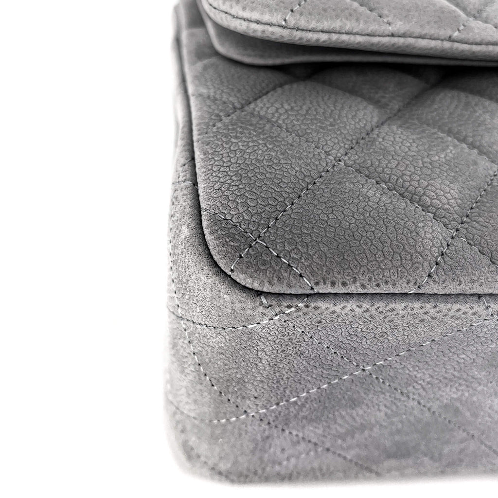 Jumbo Classic Double Flap Grey Caviar Leather Silver
