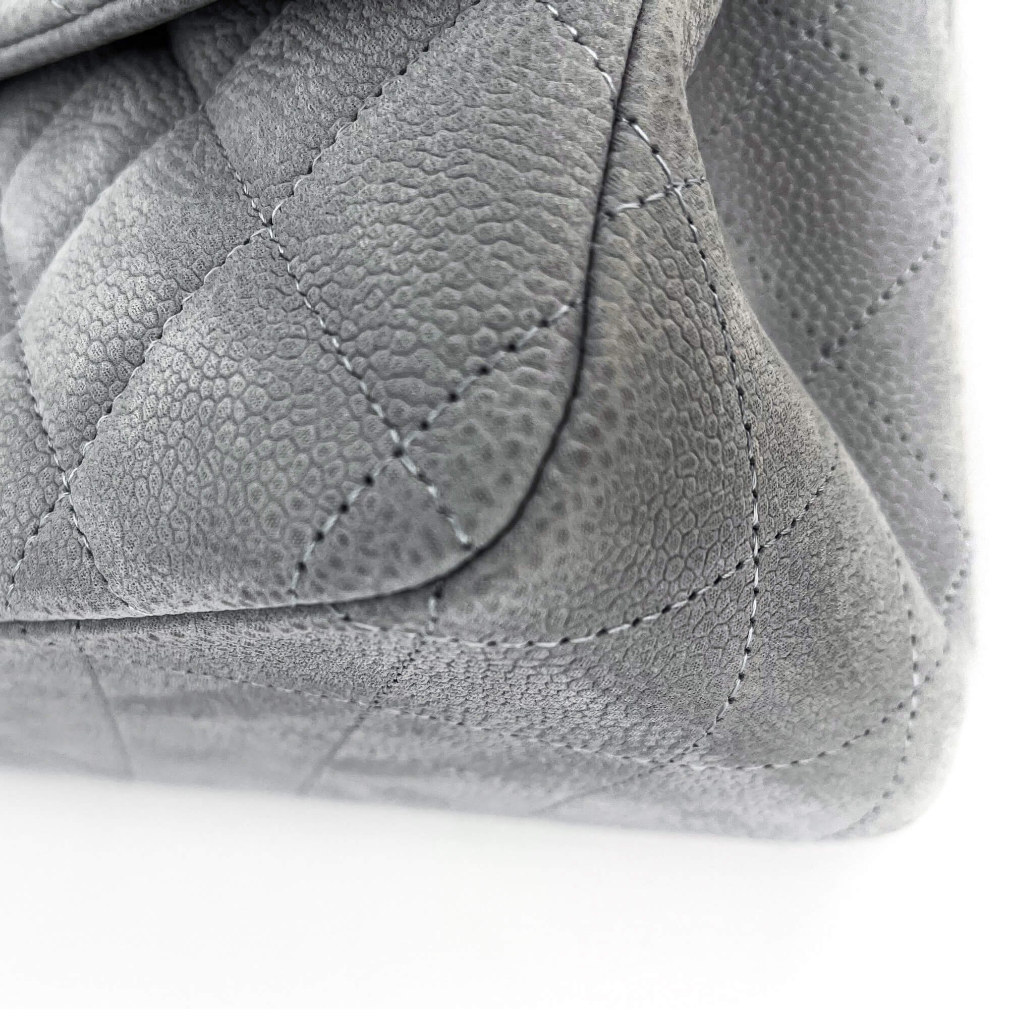 Jumbo Classic Double Flap Grey Caviar Leather Silver