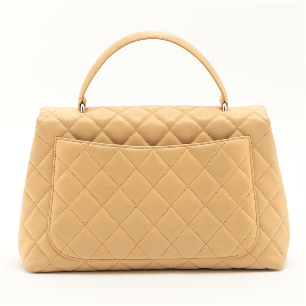 Kelly Top Handle Flap Matelasse Lambskin Beige Silver