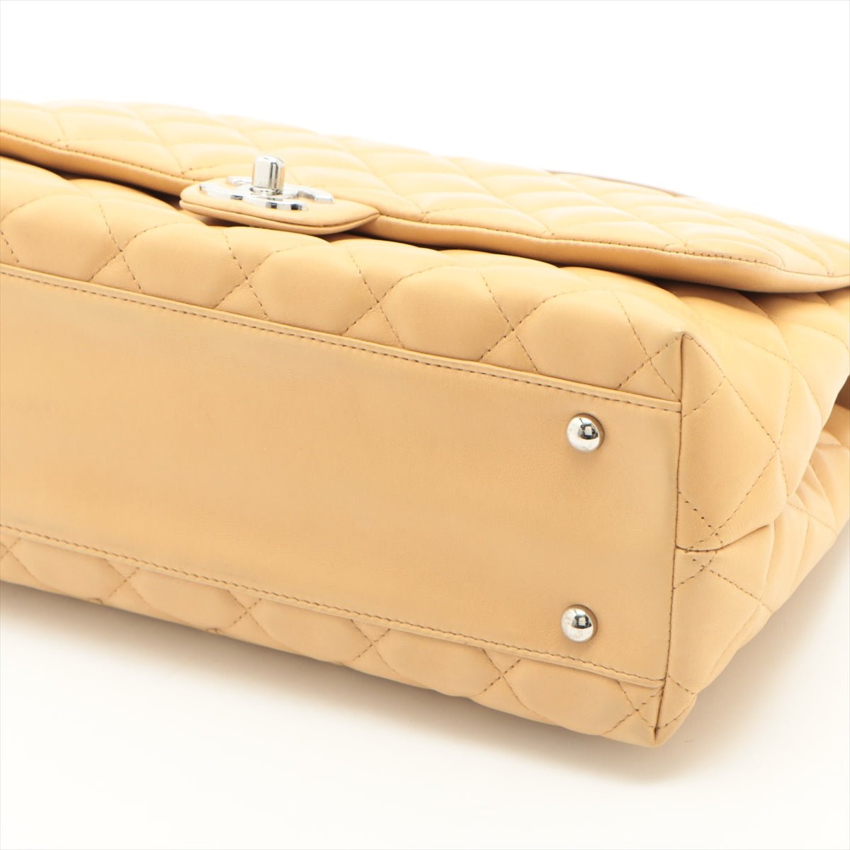 Kelly Top Handle Flap Matelasse Lambskin Beige Silver