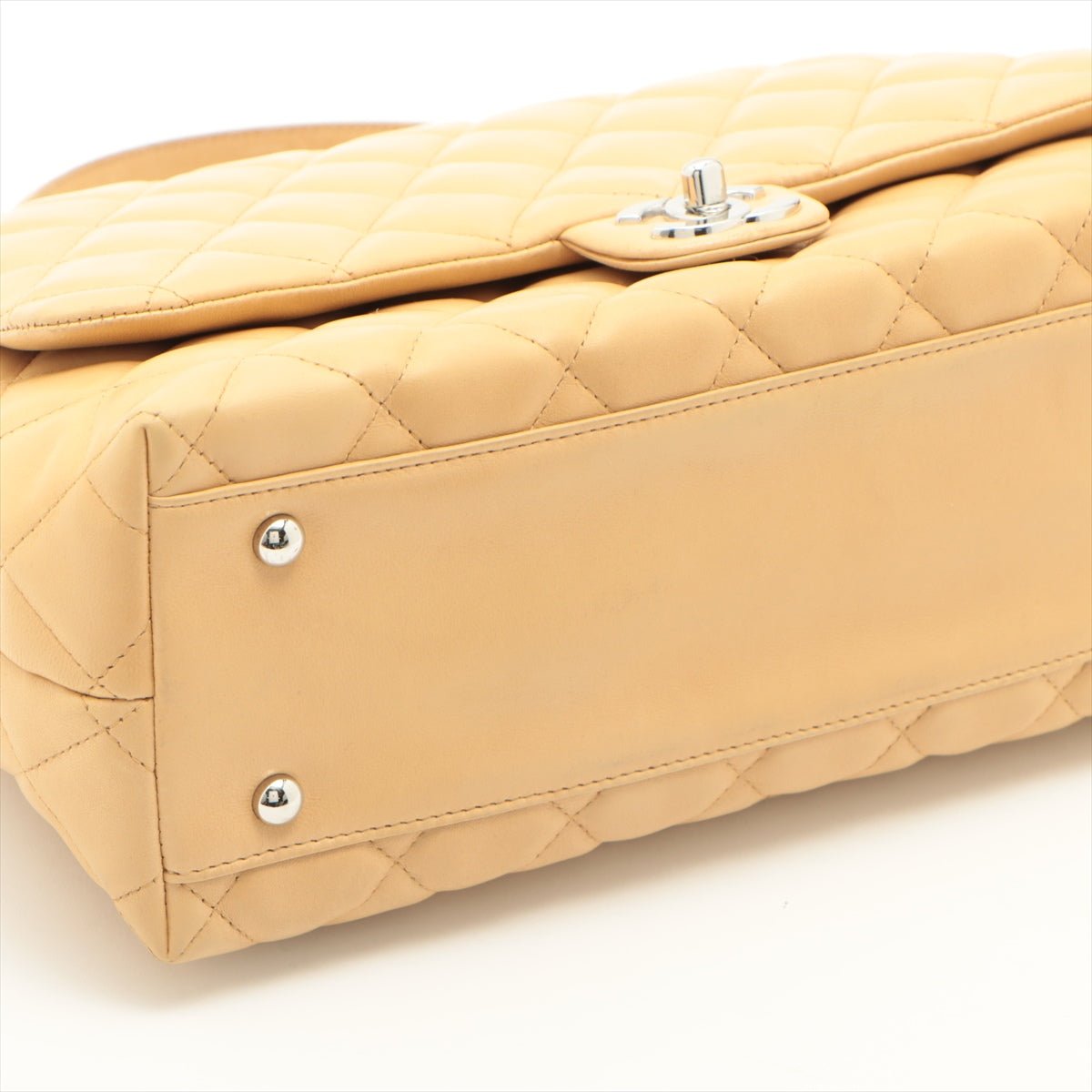 Kelly Top Handle Flap Matelasse Lambskin Beige Silver
