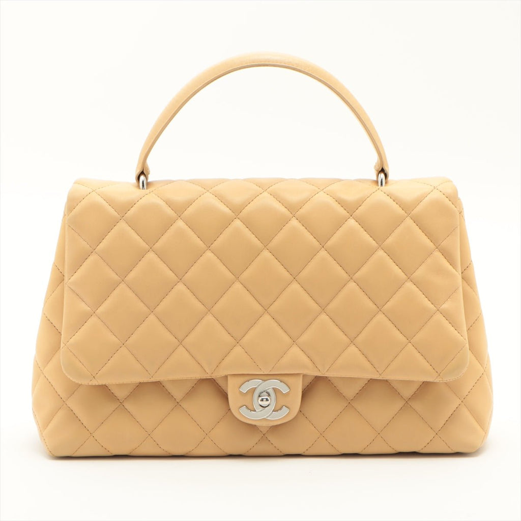 Kelly Top Handle Flap Matelasse Lambskin Beige Silver