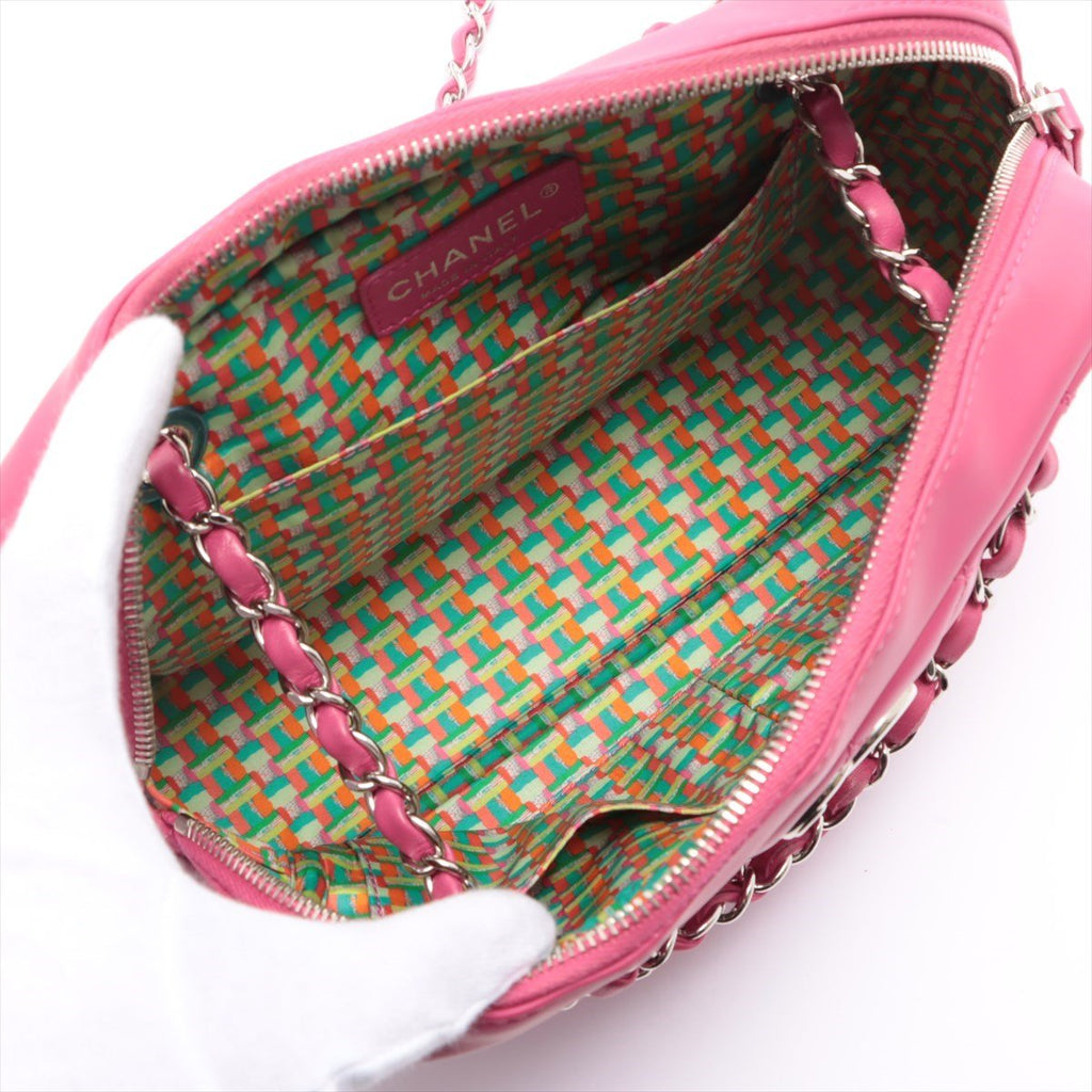 Matelasse Rubber Chain Pink Silver Metal