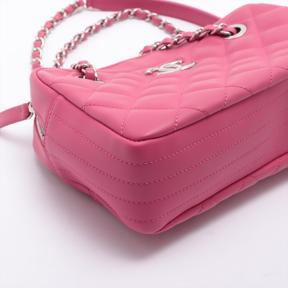 Matelasse Rubber Chain Pink Silver Metal