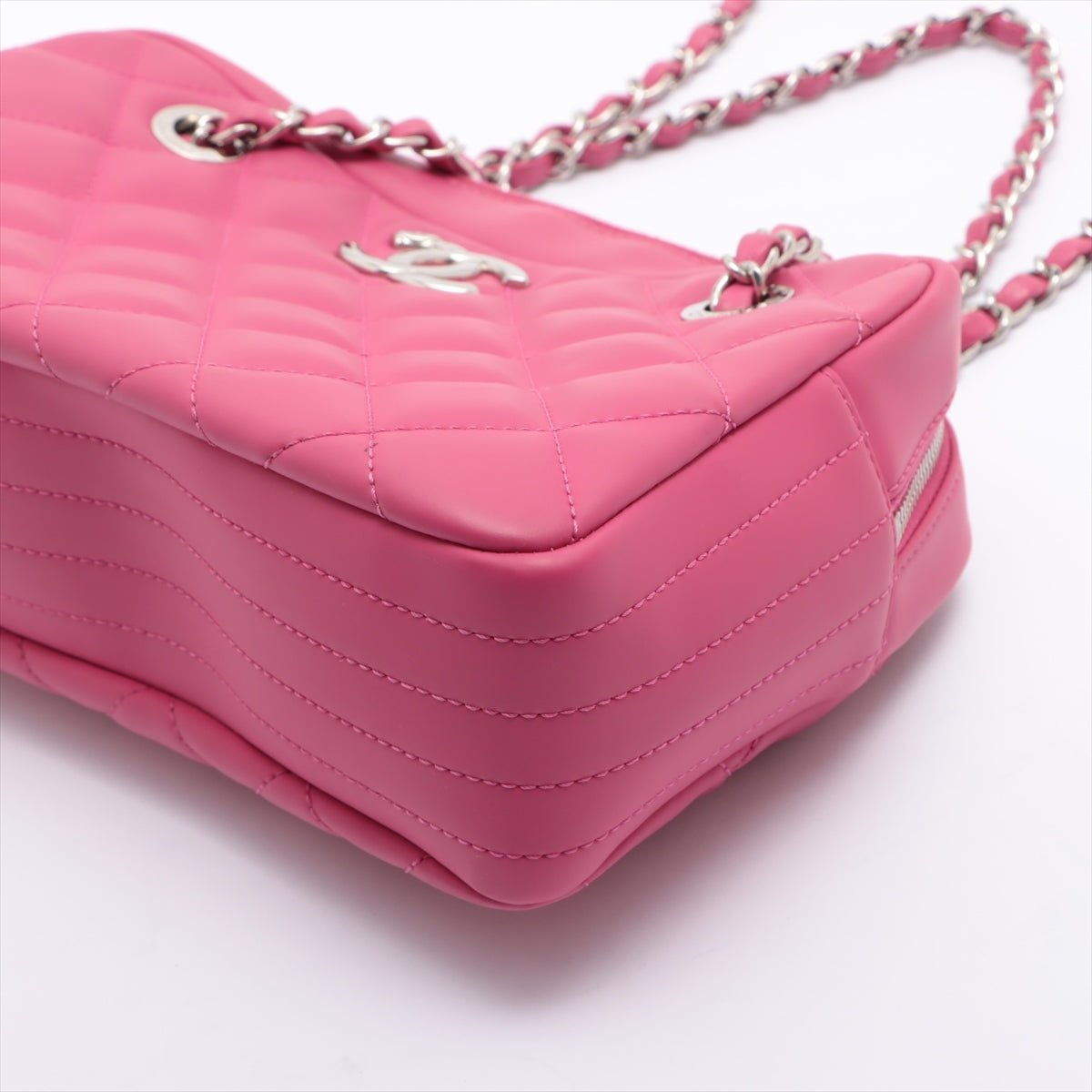 Matelasse Rubber Chain Pink Silver Metal