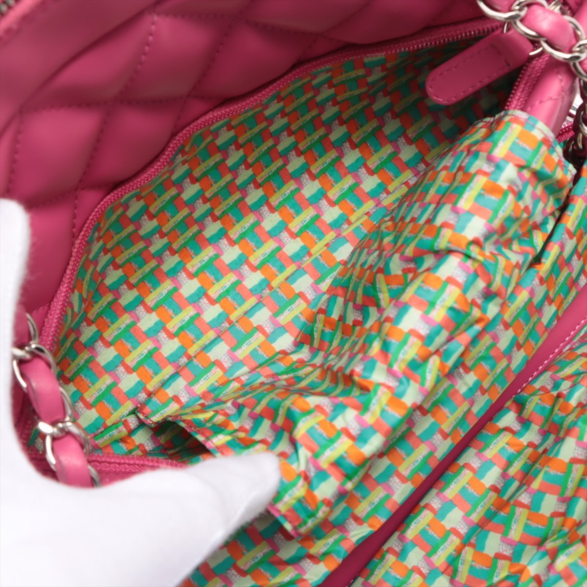 Matelasse Rubber Chain Pink Silver Metal