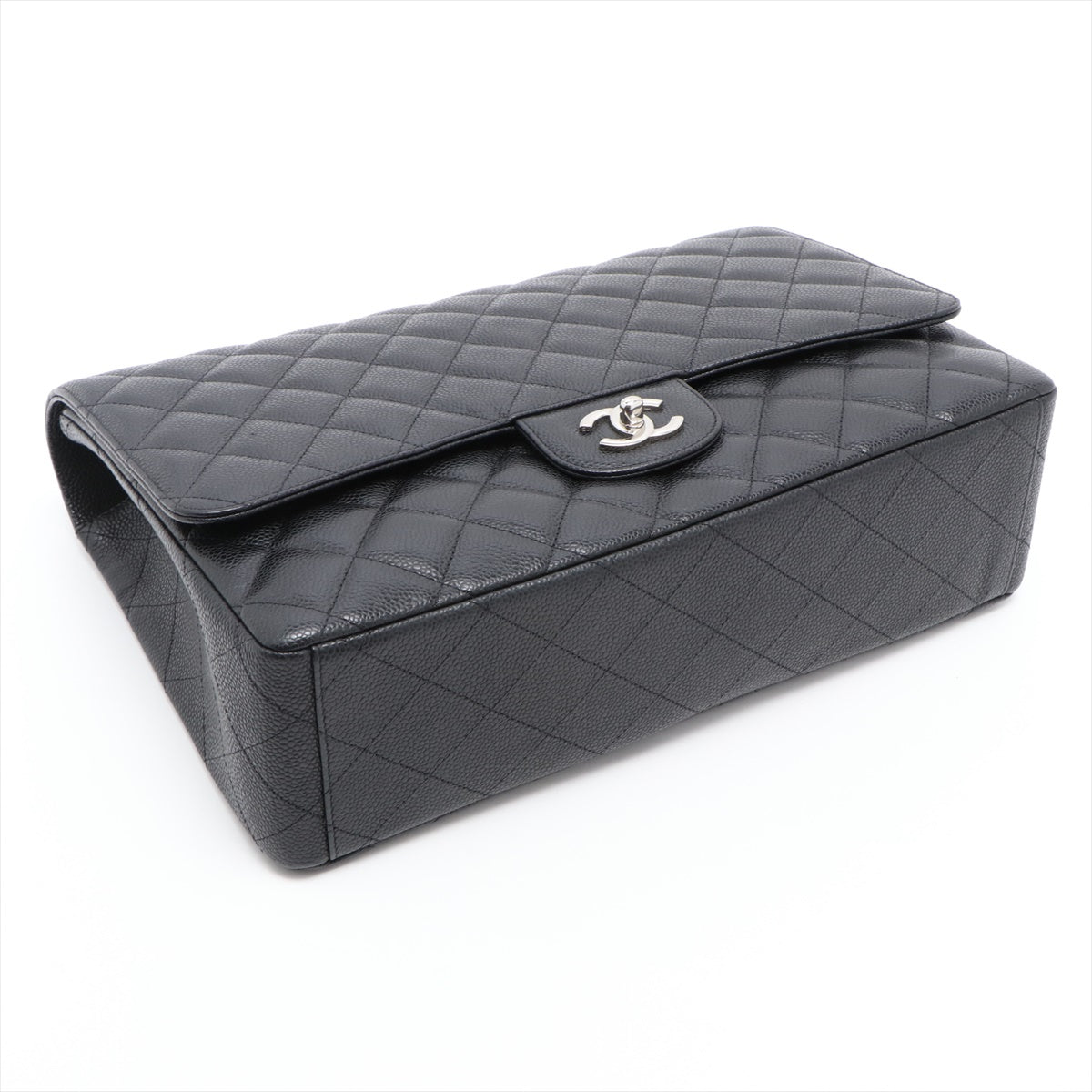 Maxi Classic Single Flap in Black Quilted Caviar Leather Silver Hardware