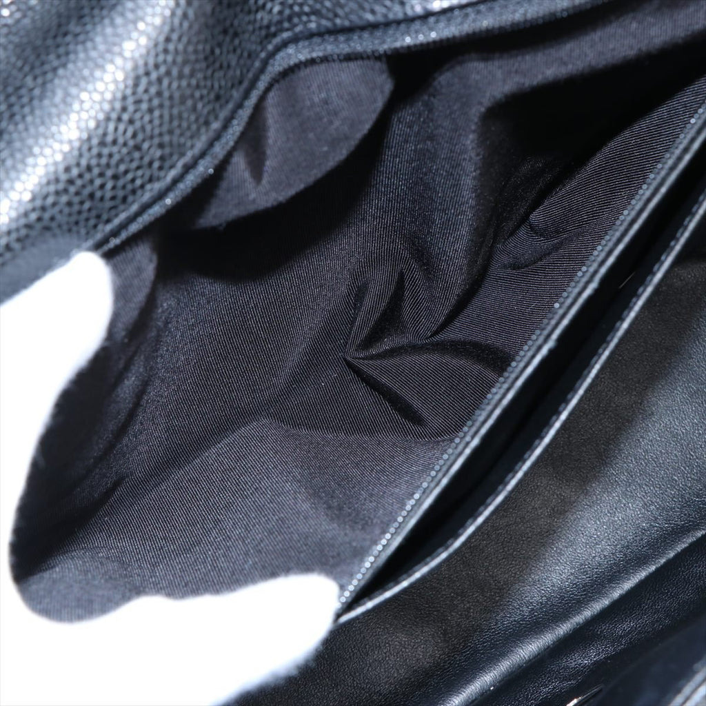 Maxi Classic Single Flap in Black Quilted Caviar Leather Silver Hardware