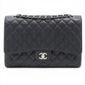 Maxi Classic Single Flap in Black Quilted Caviar Leather Silver Hardware