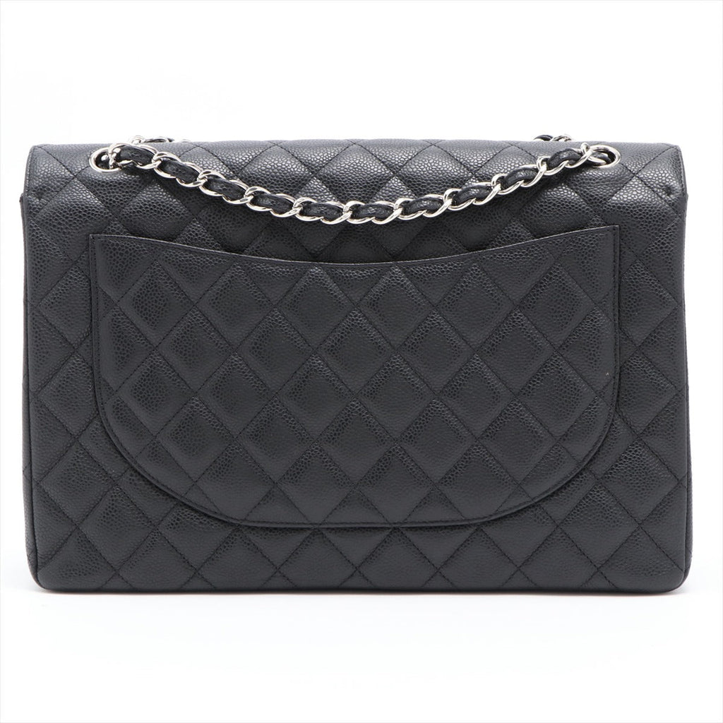 Maxi Classic Single Flap in Black Quilted Caviar Leather Silver Hardware