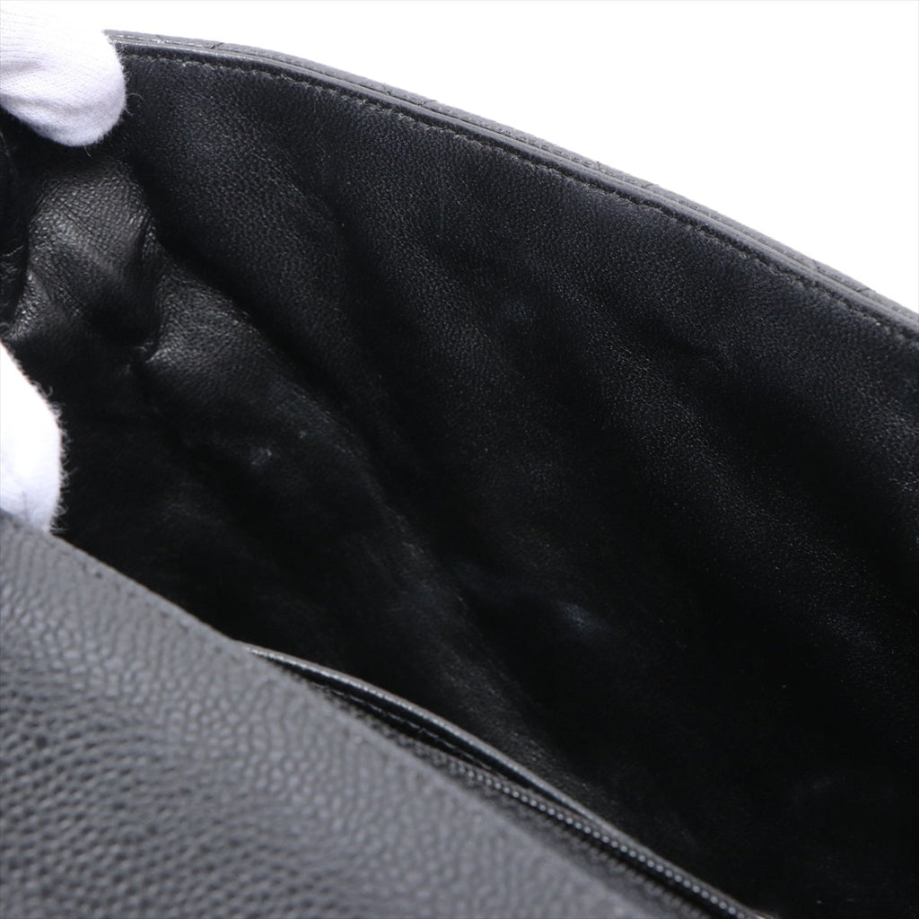 Maxi Classic Single Flap in Black Quilted Caviar Leather Silver Hardware
