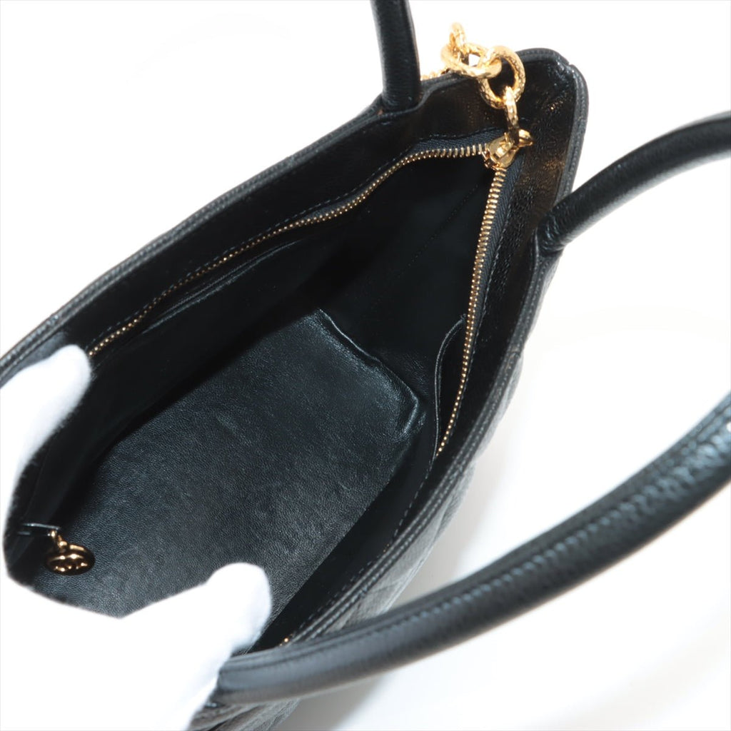 Medallion Tote Bag Black Caviarskin Gold Metal