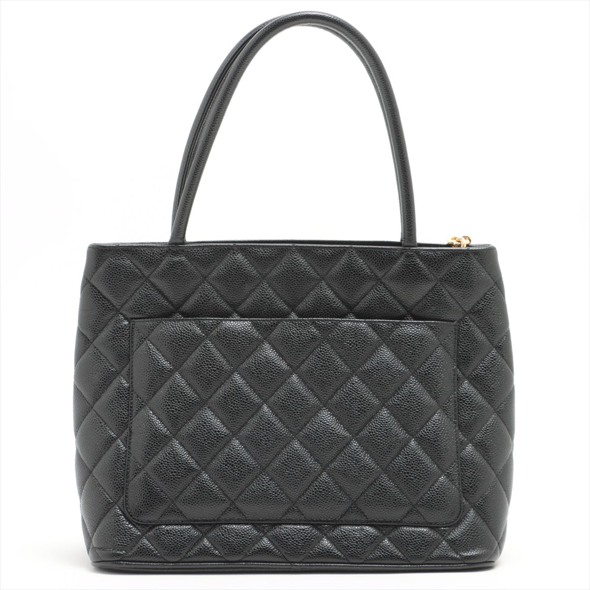 Medallion Tote Bag Black Caviarskin Gold Metal