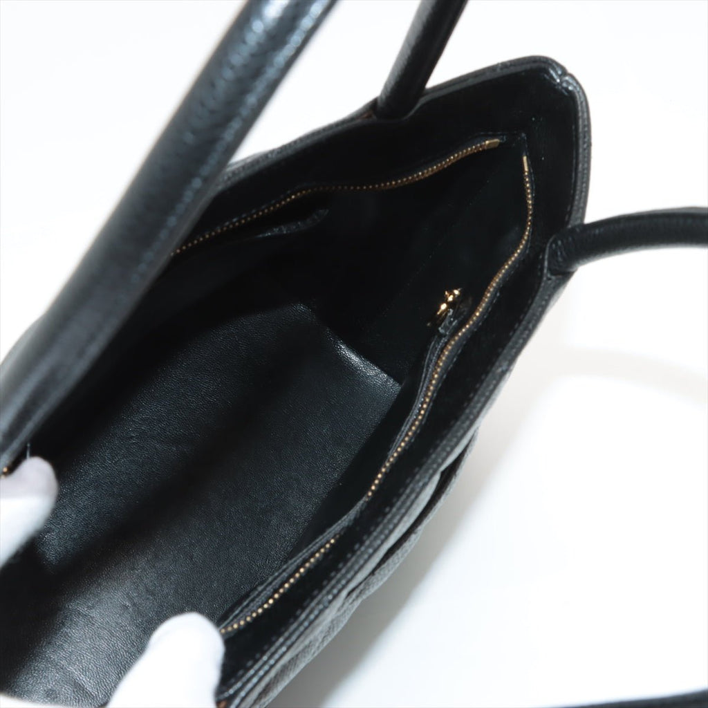Medallion Tote Bag Black Caviarskin Gold Metal