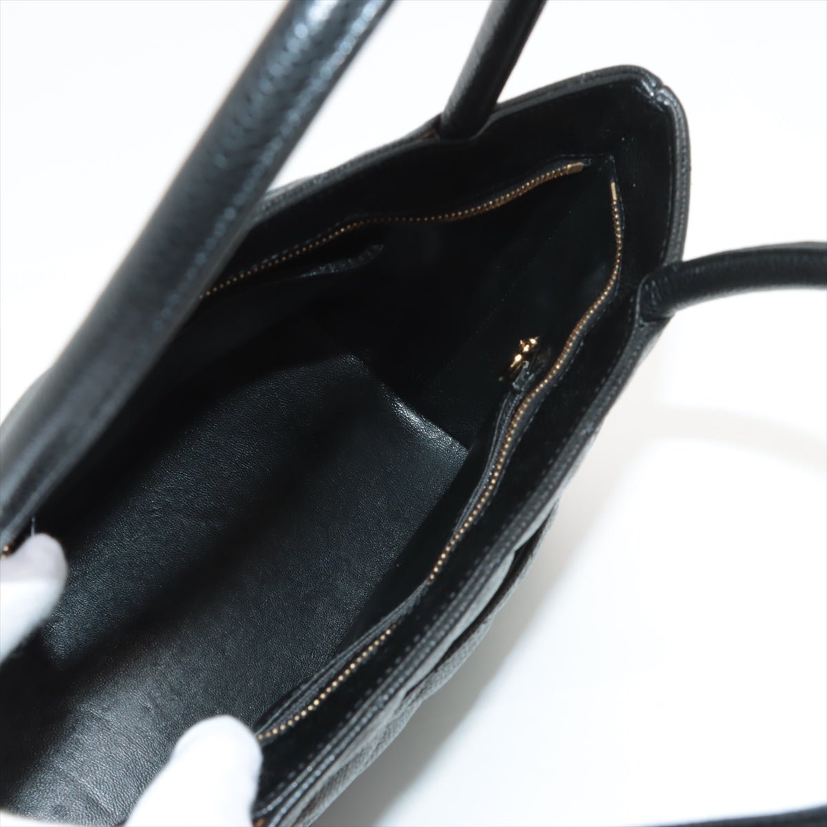 Medallion Tote Bag Black Caviarskin Gold Metal
