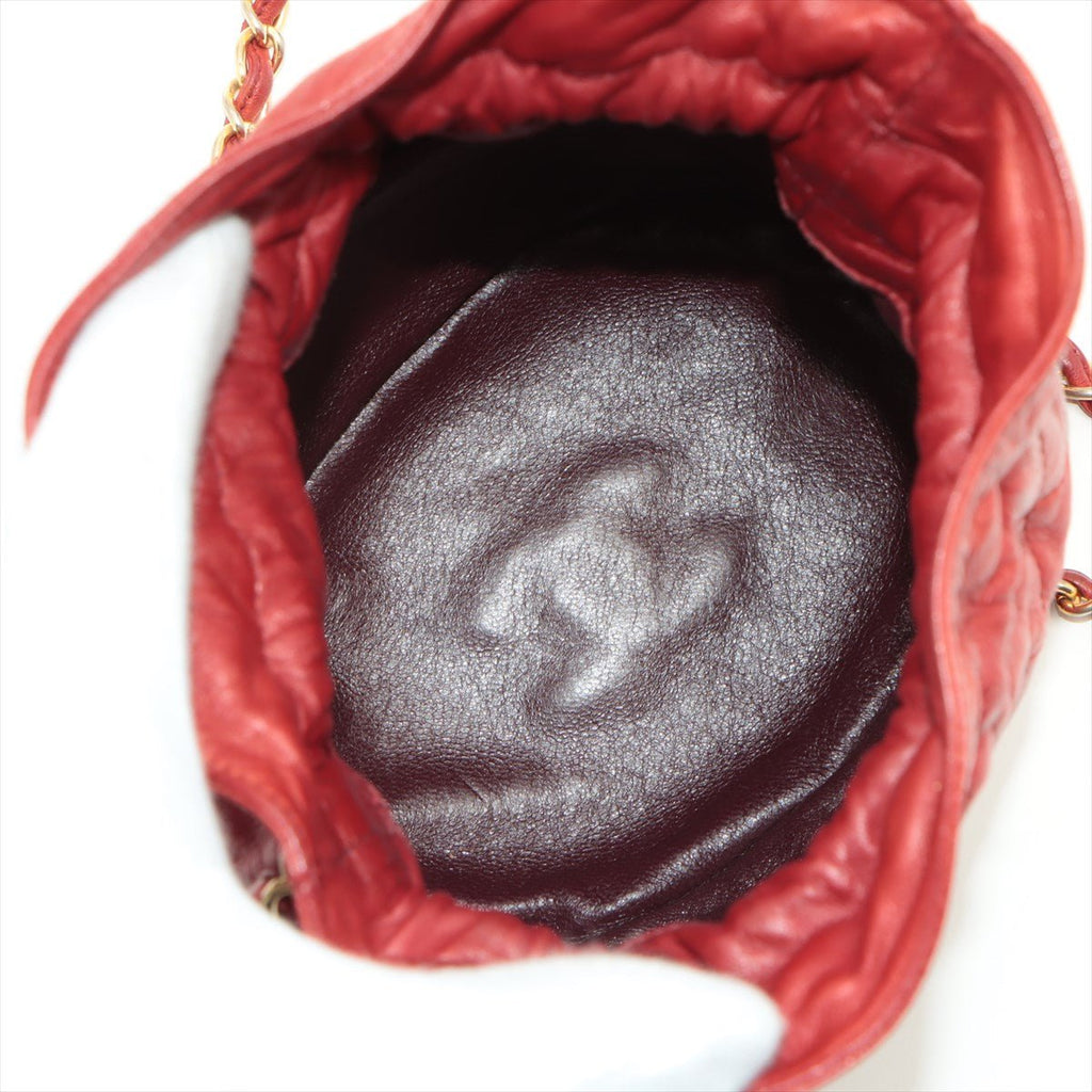Mini Drawstring Bucket 1986-1988 Red Quilted Lambskin Gold