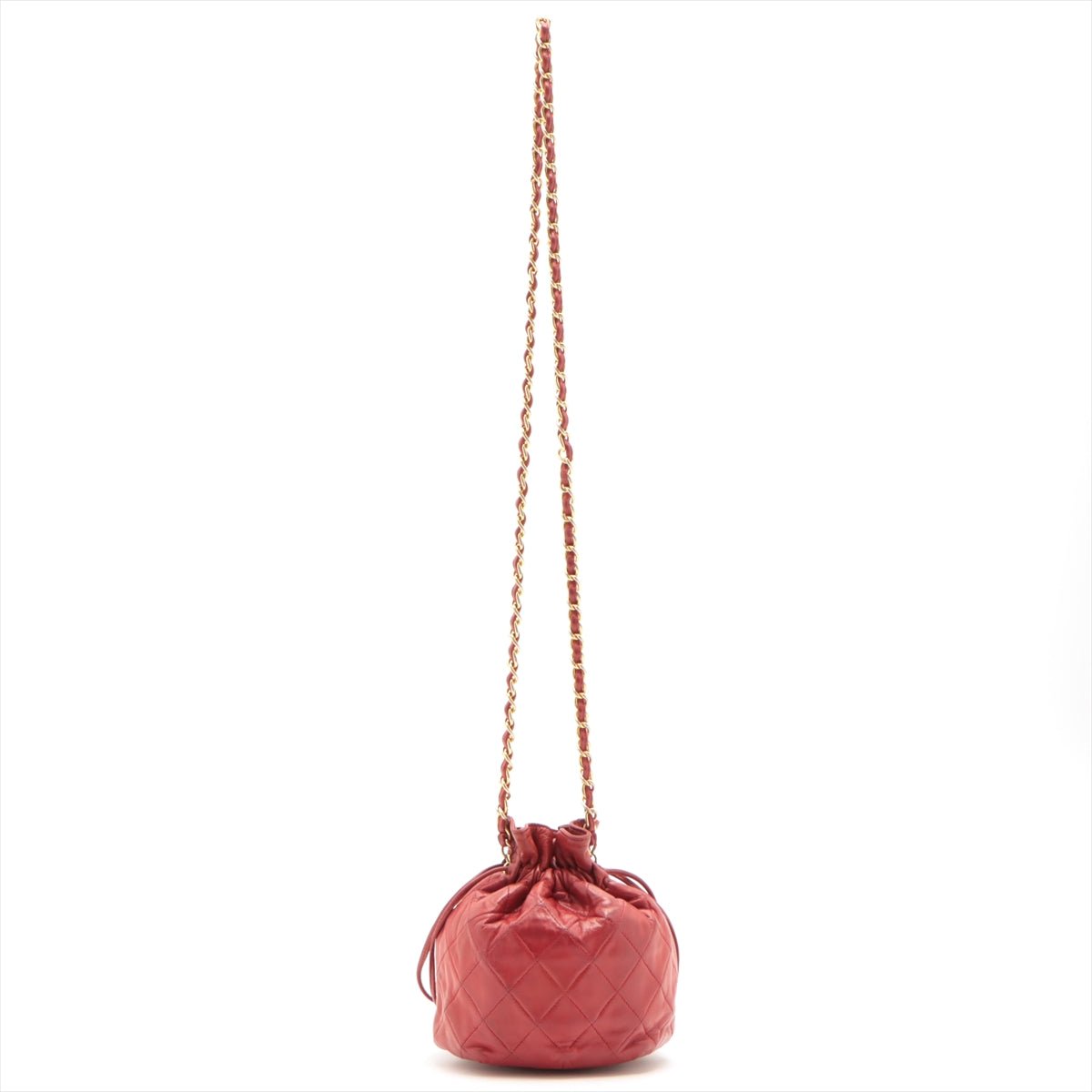 Mini Drawstring Bucket 1986-1988 Red Quilted Lambskin Gold