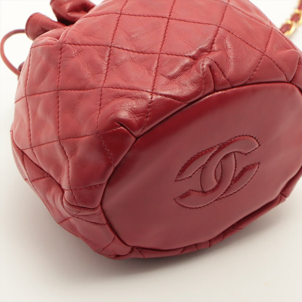 Mini Drawstring Bucket 1986-1988 Red Quilted Lambskin Gold