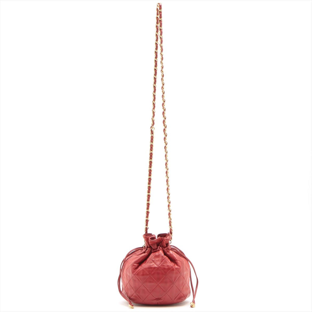 Mini Drawstring Bucket 1986-1988 Red Quilted Lambskin Gold