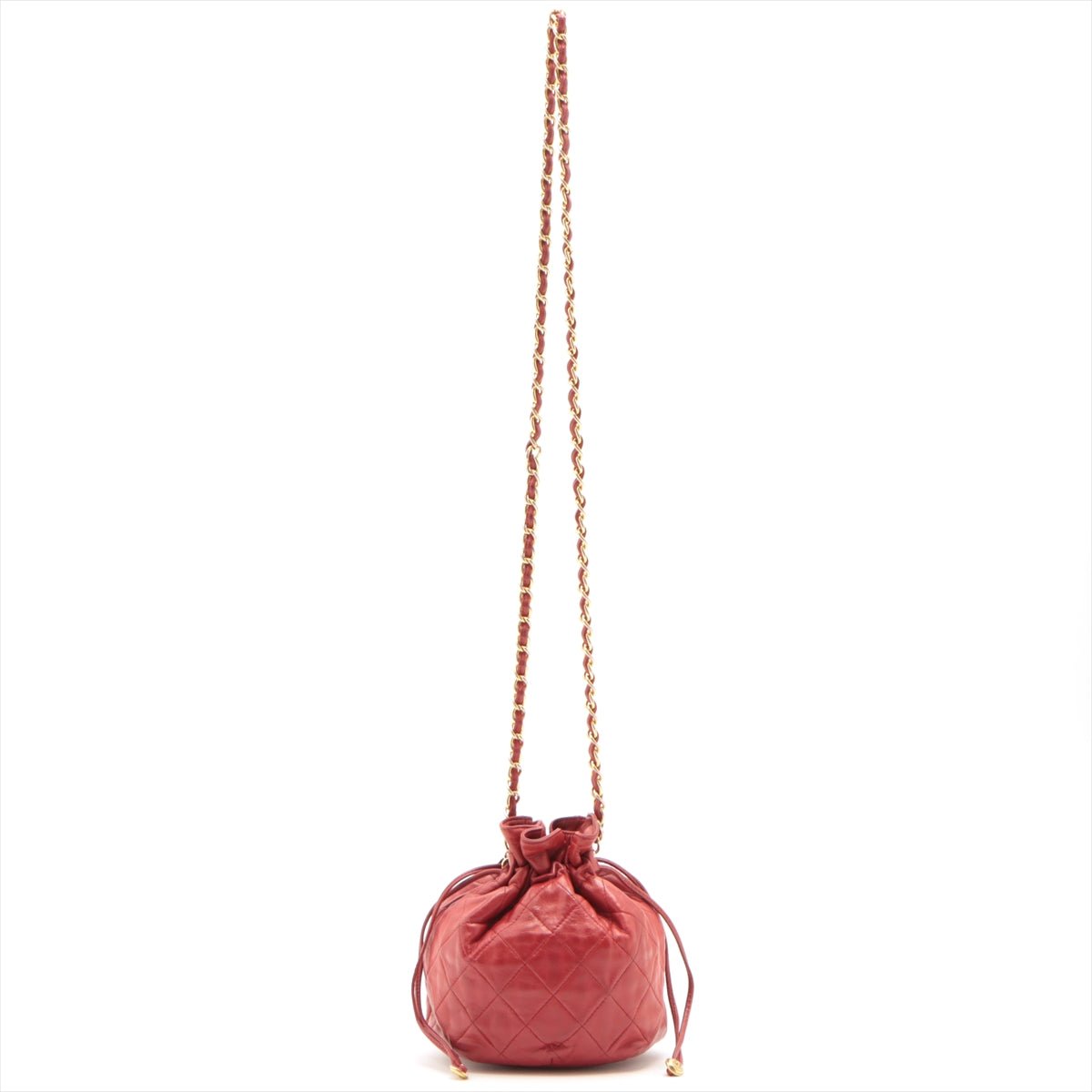 Mini Drawstring Bucket 1986-1988 Red Quilted Lambskin Gold