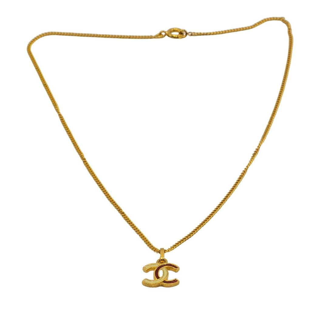 Pendant Chain Necklace Gold Red White CC Vintage