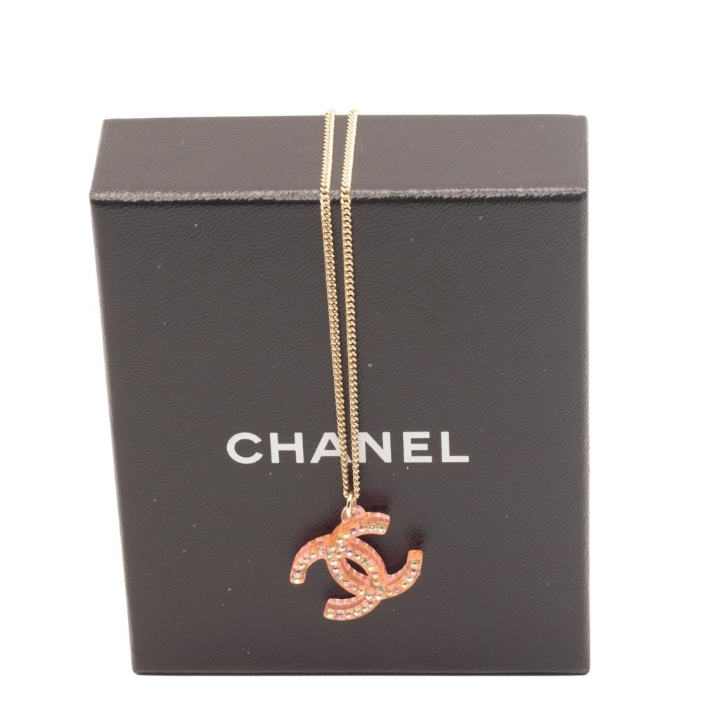 Pendant Chain Necklace Pink Resin Crystal CC Vintage