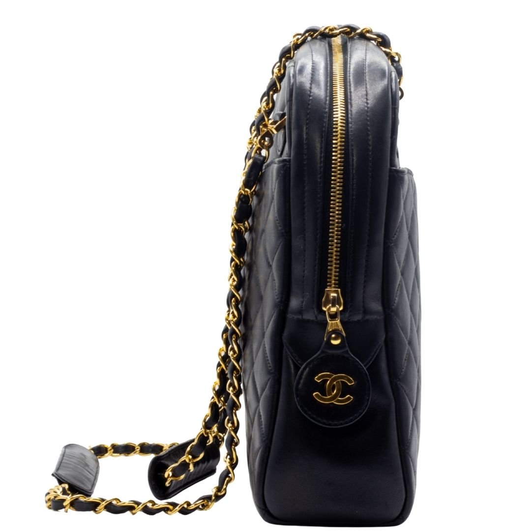 Vintage Black MatelassÃƒÆ’Ã‚Â© Lambskin Shoulder Bag