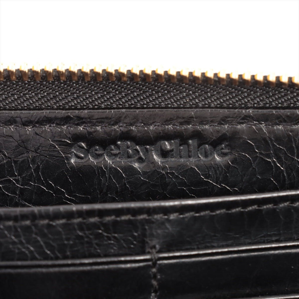 See by Chloe Round-Zip Black Leather Wallet