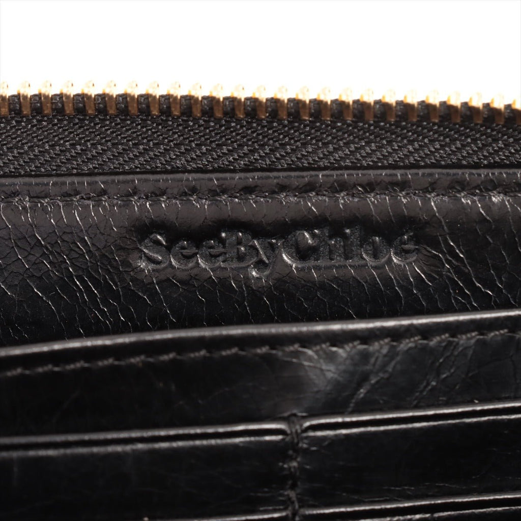 See by Chloe Round-Zip Black Leather Wallet