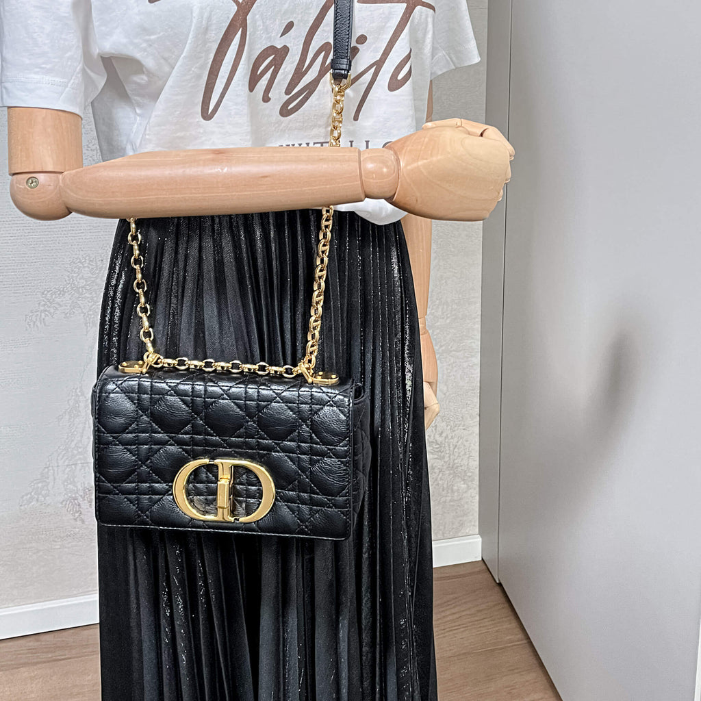 Caro Cannage Small Leather 2-Way Chain Bag Black