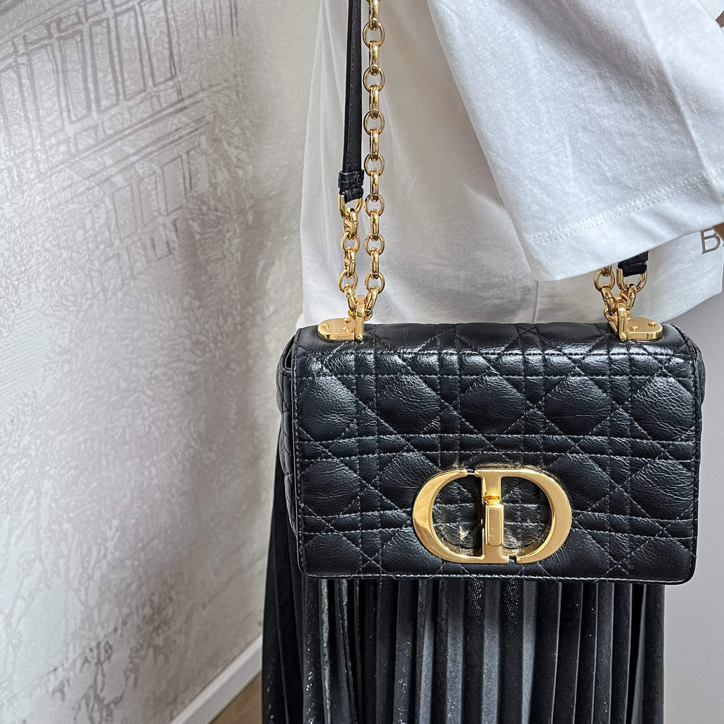 Caro Cannage Small Leather 2-Way Chain Bag Black