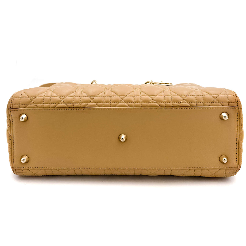 Lady Dior Large Cannage Leather Zip Beige Bag