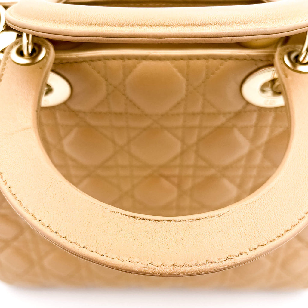 Lady Dior Large Cannage Leather Zip Beige Bag