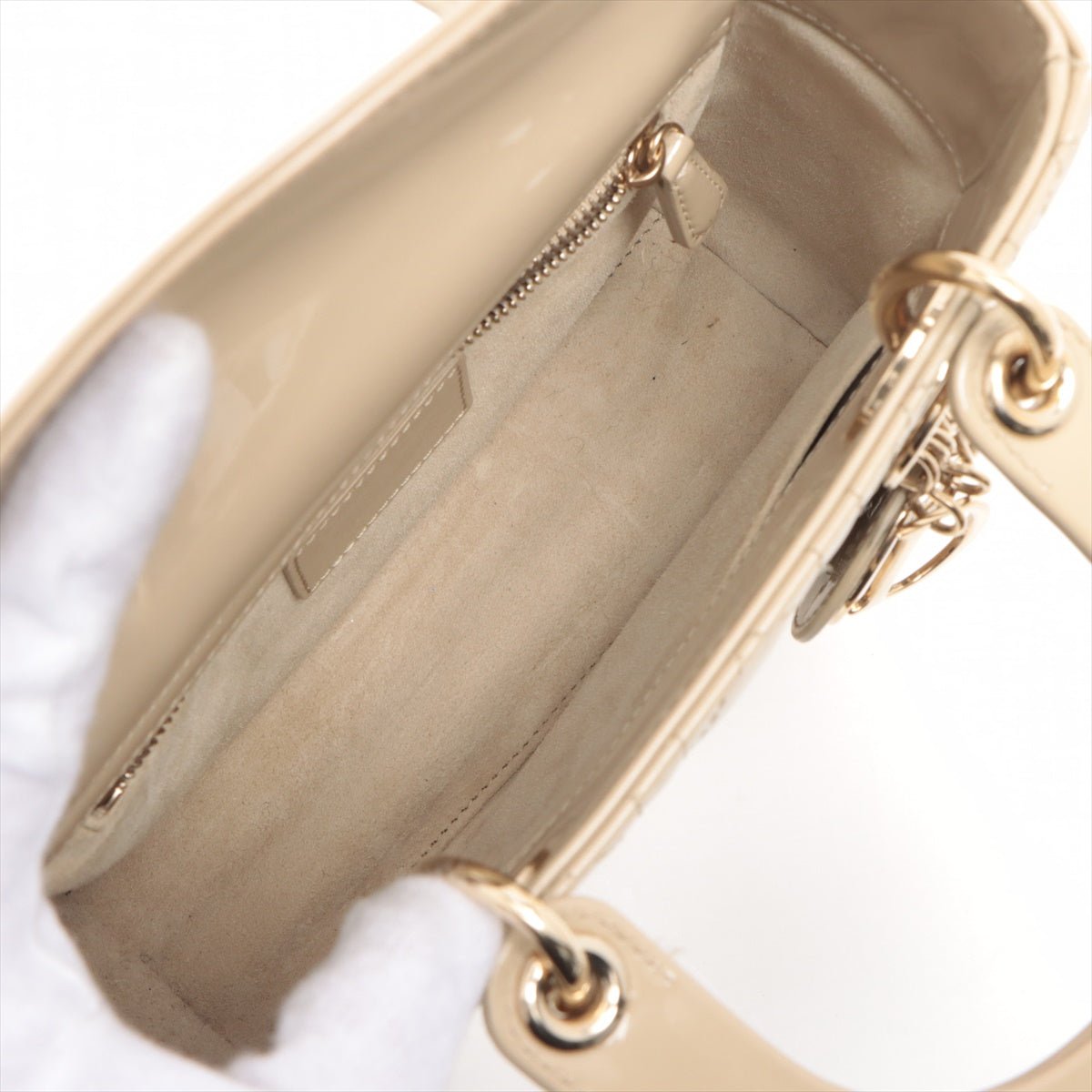 Lady Dior Small Cannage Patent Calfskin Beige Bag