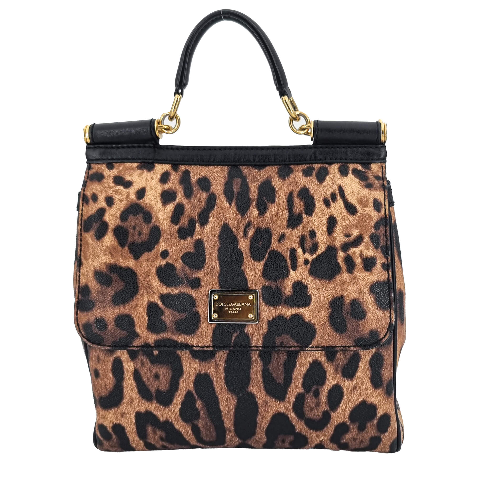 Dolce e Gabbana Black & Brown Leopard Print Sicily