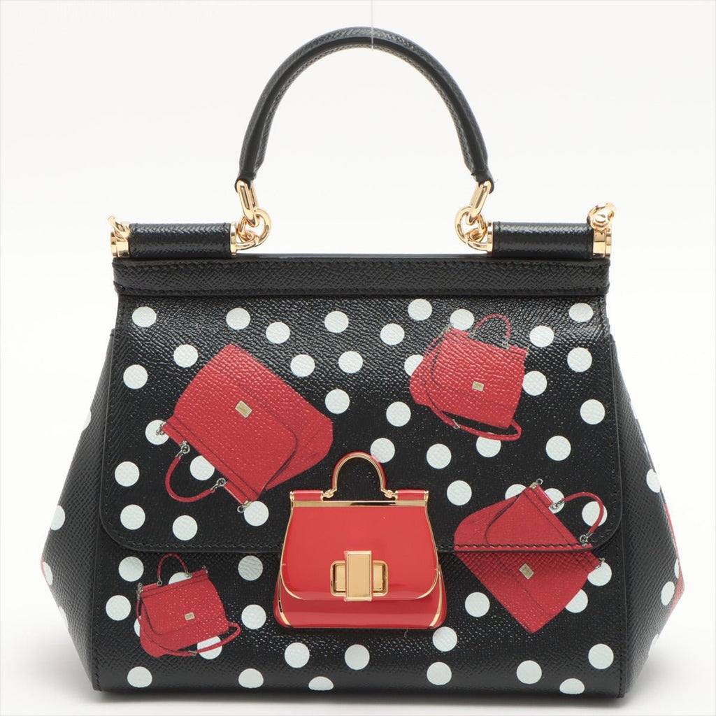Sicily Polka Dots Small Dauphine Leather Black Bag