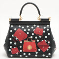 Sicily Polka Dots Small Dauphine Leather Black Bag