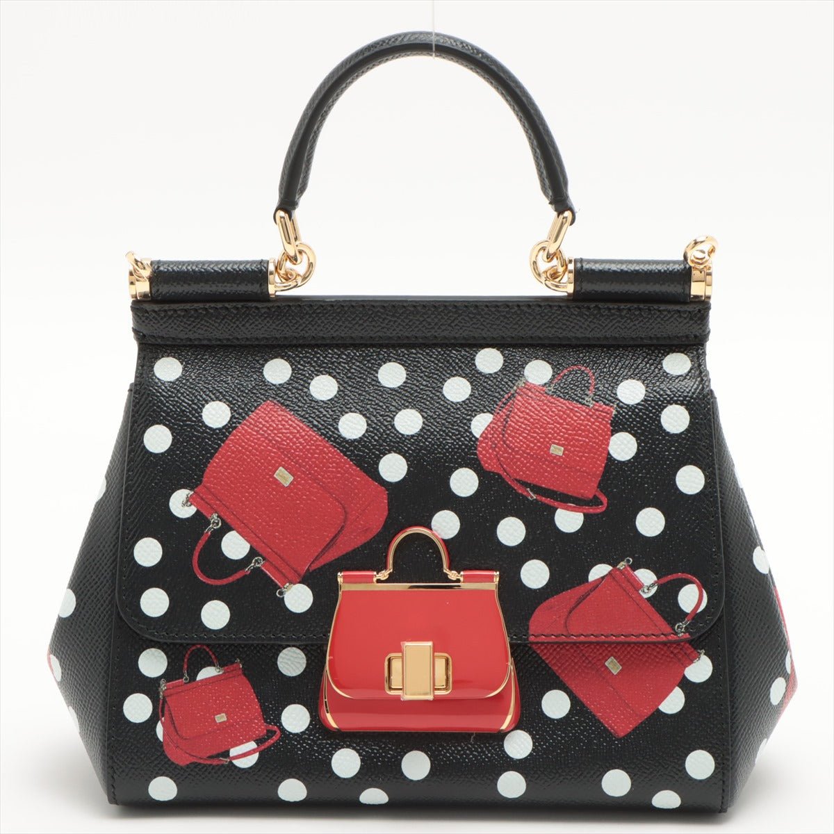 Sicily Polka Dots Small Dauphine Leather Black Bag