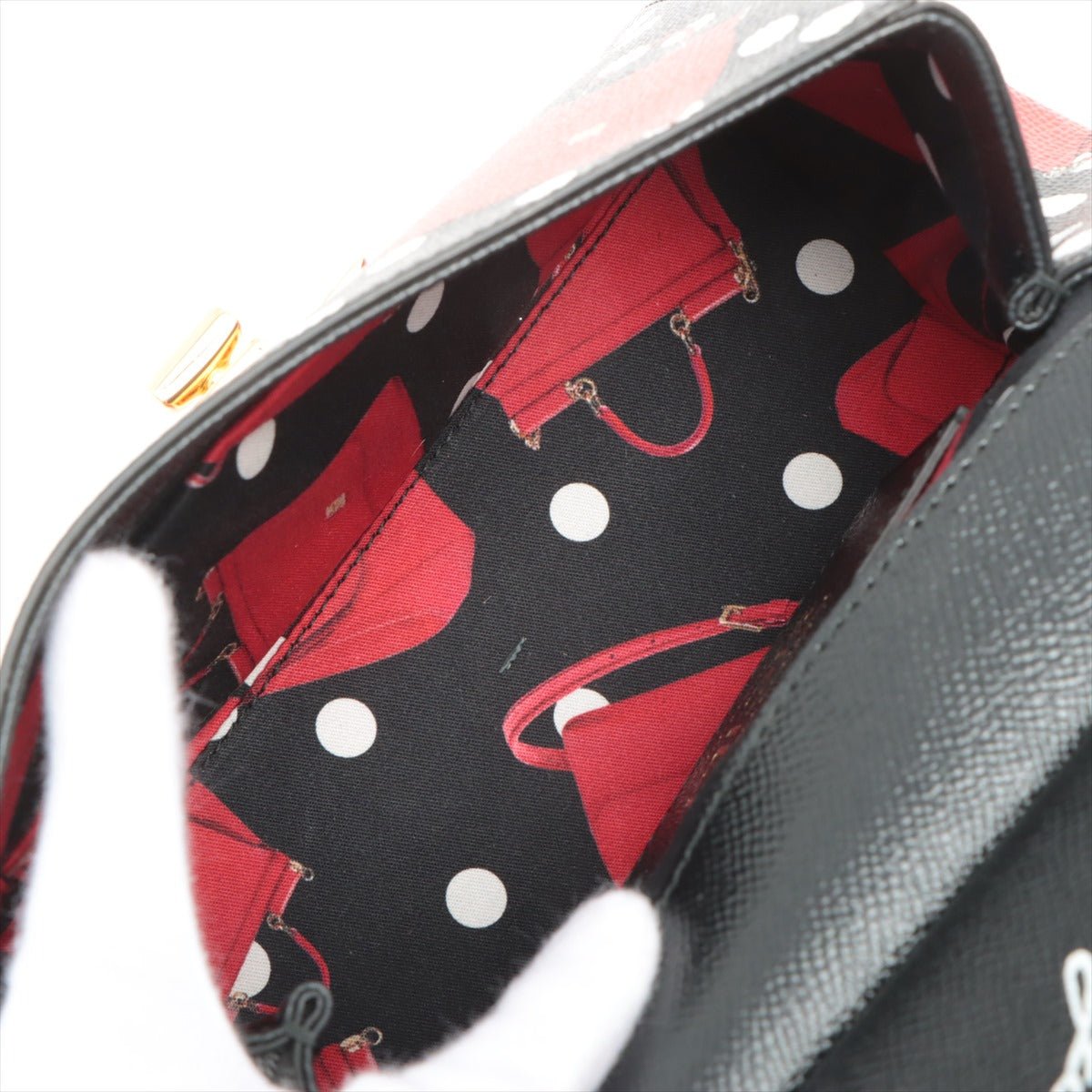 Sicily Polka Dots Small Dauphine Leather Black Bag