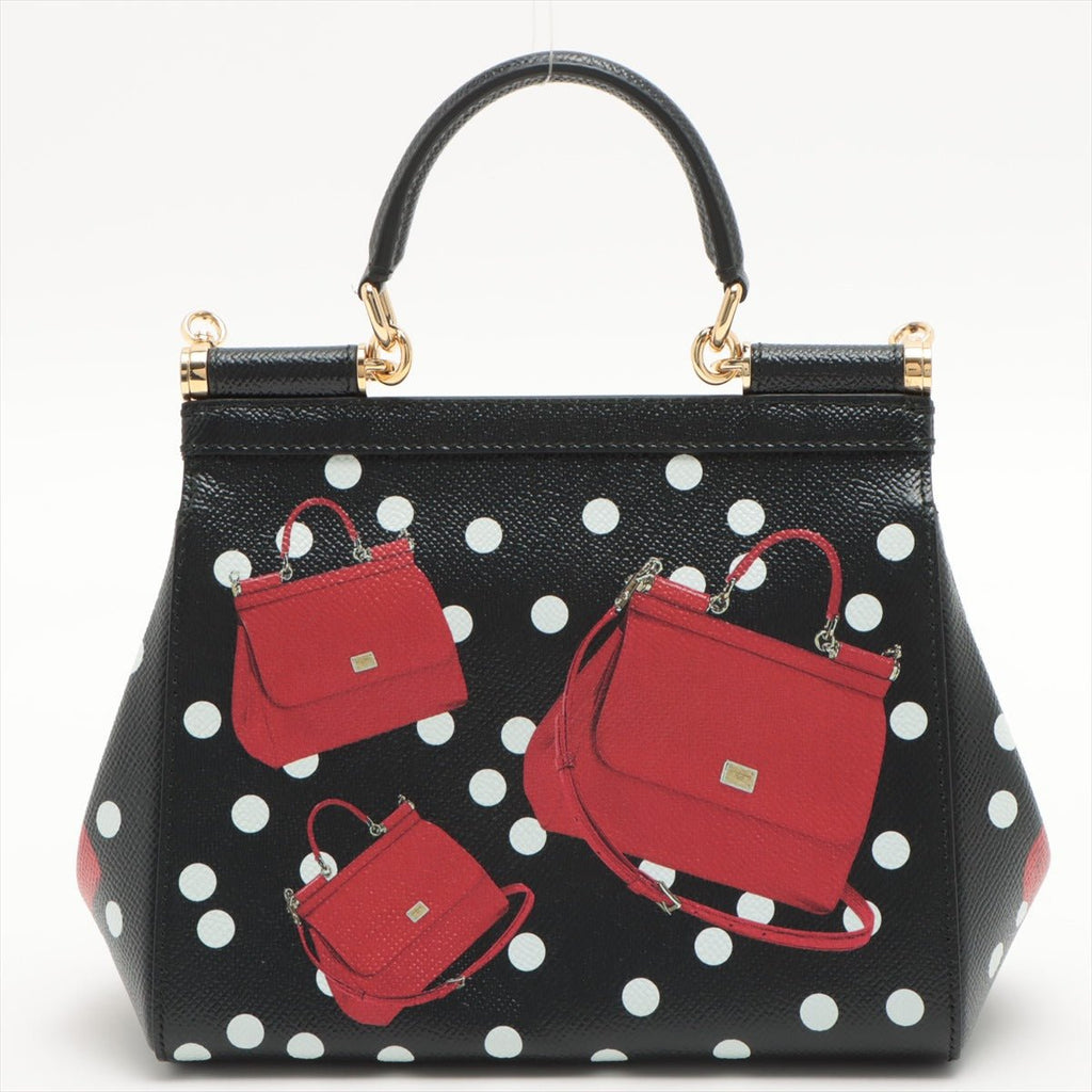 Sicily Polka Dots Small Dauphine Leather Black Bag