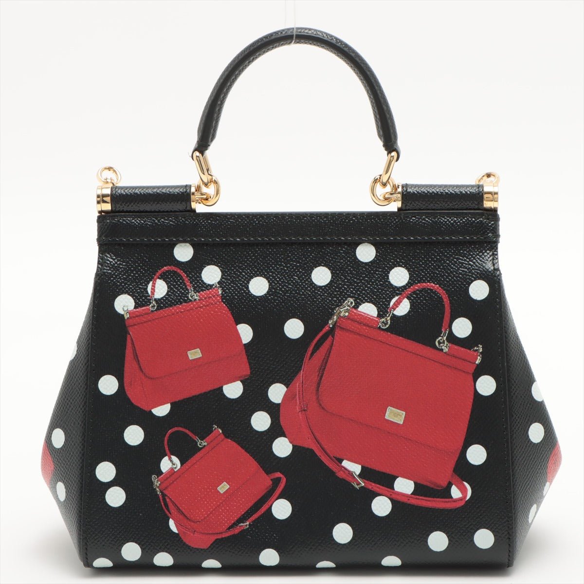 Sicily Polka Dots Small Dauphine Leather Black Bag